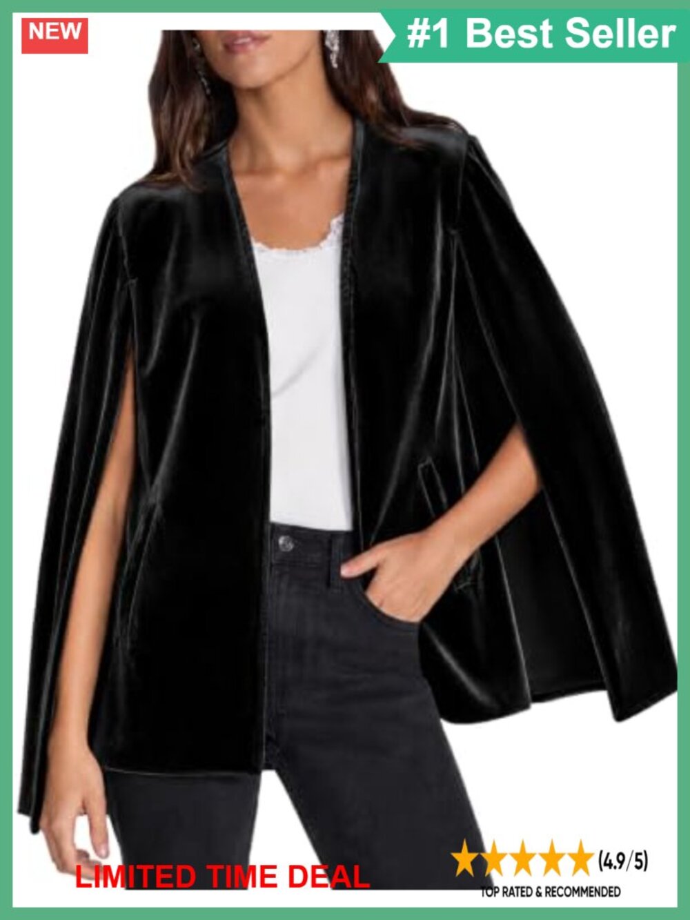 Velvet Cape Blazer Open Front Split Long Sleeve Jacket